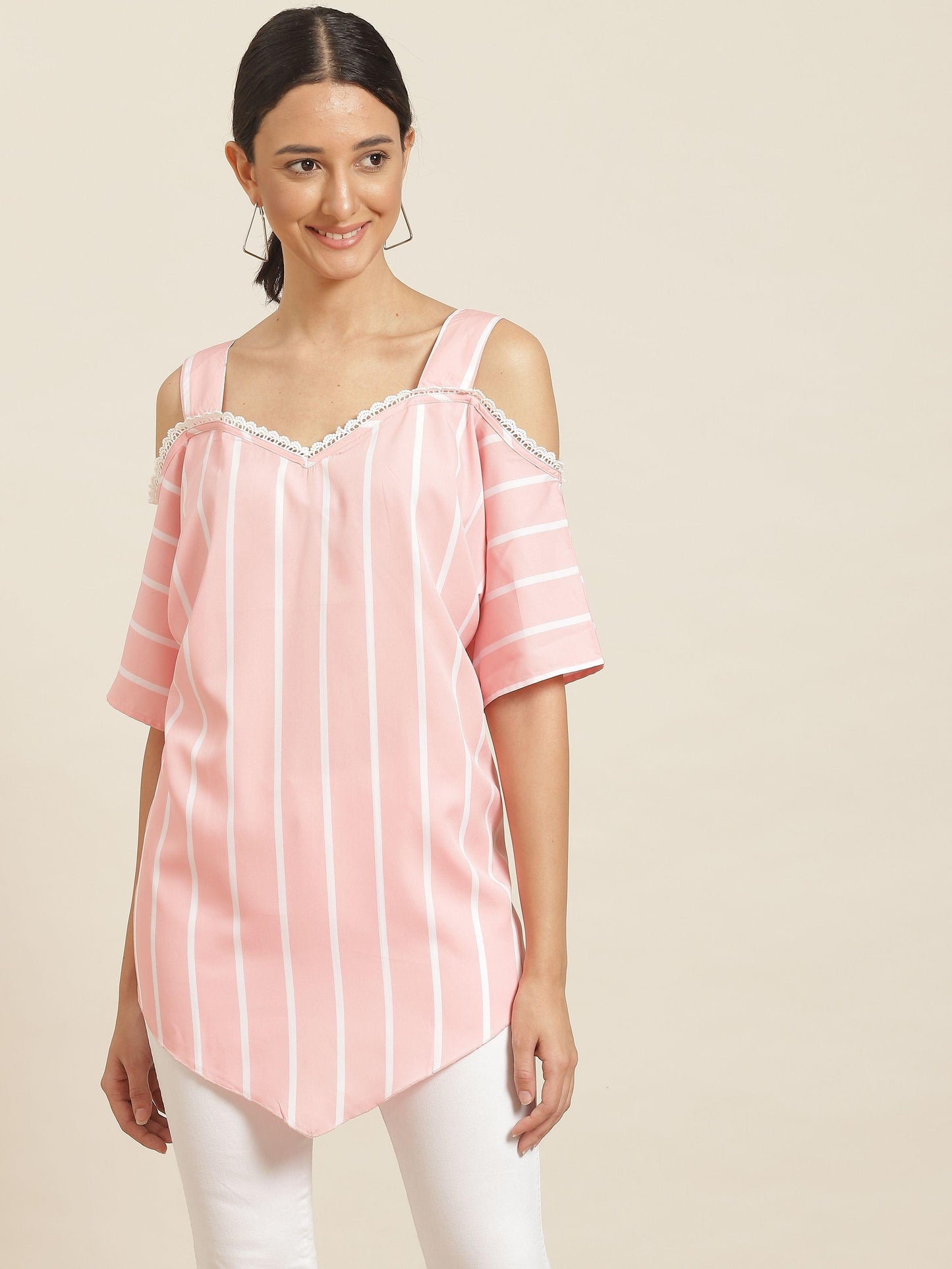 Qurvii Pink And White Stripe Top - Qurvii India