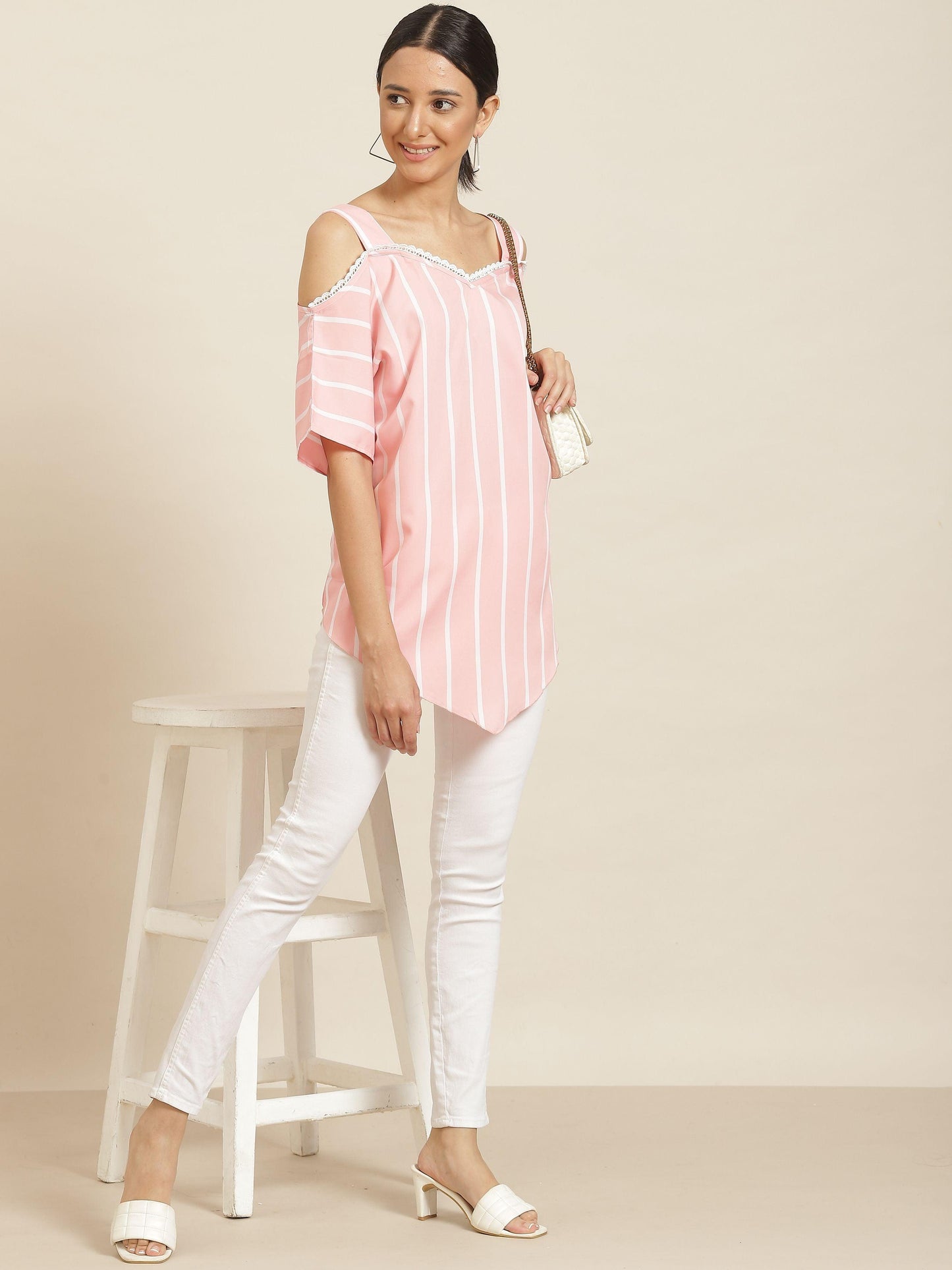 Qurvii Pink And White Stripe Top - Qurvii India