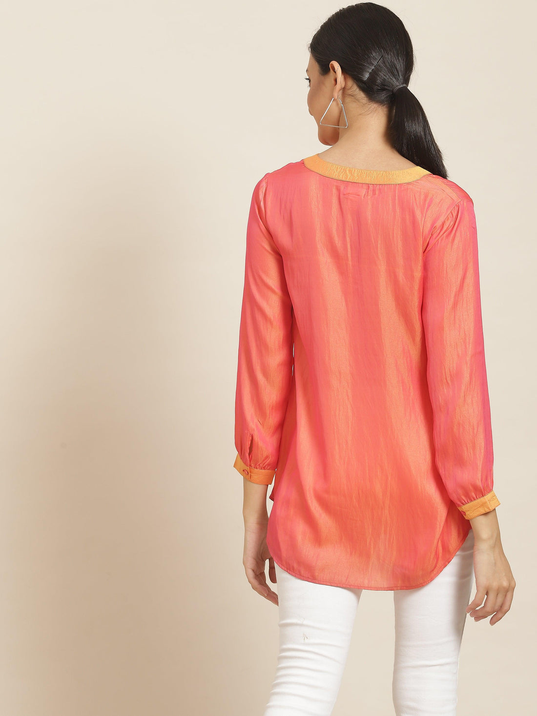 Qurvii Orange Silk V-neck Top - Qurvii India