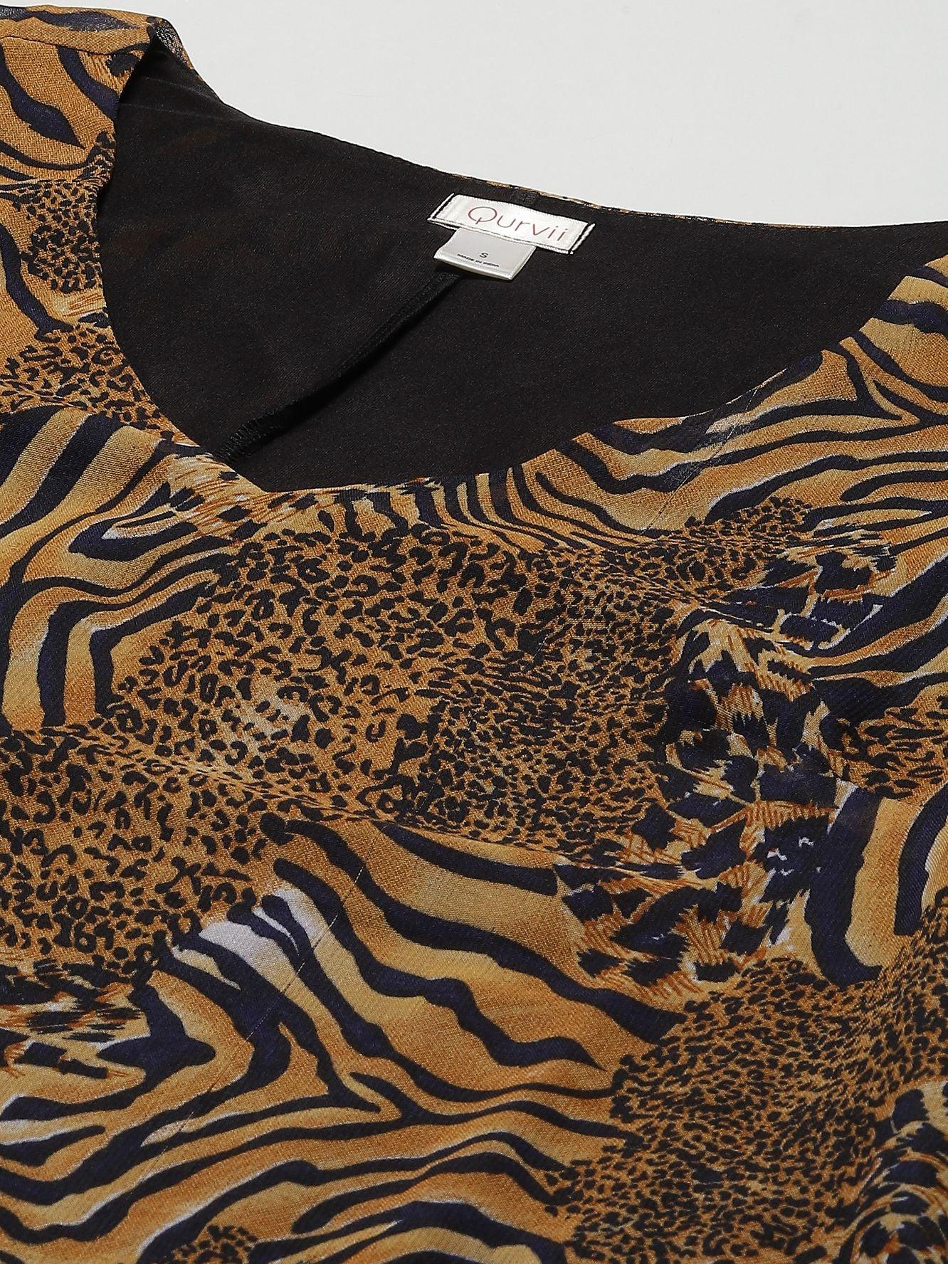 Qurvii Tiger Print A-line Dress - Qurvii India