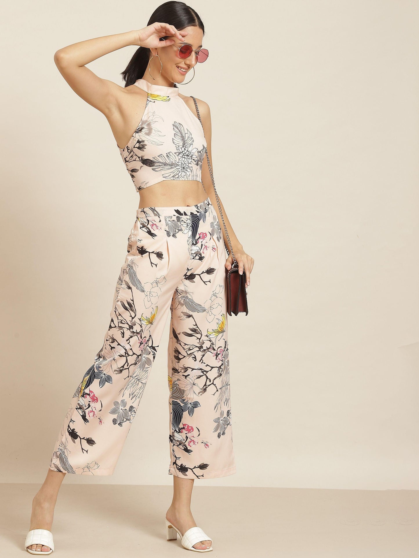 Qurvii Peach Floral Crop Top - Qurvii India