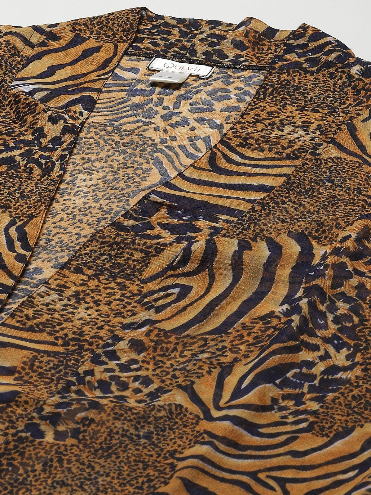 Qurvii Black And Brown Tiger Print Dress - Qurvii India