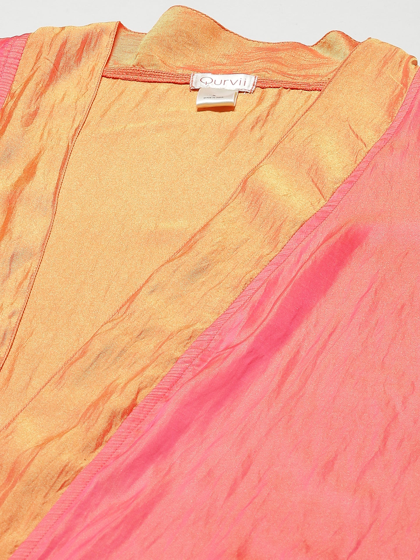 Solid Bright Orange Relaxed Fit Three Quarter Bell Sleeve Silk Shrug