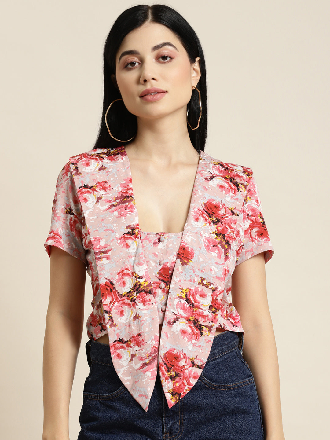 pink floal tie top