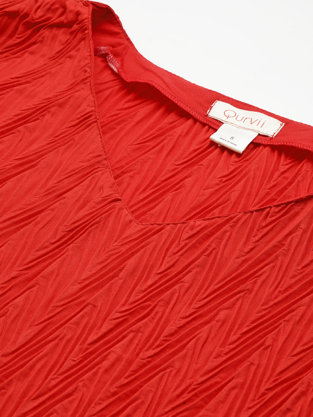 Solid Dark Red Regular Fit V Neck Full Petal Crepe Top