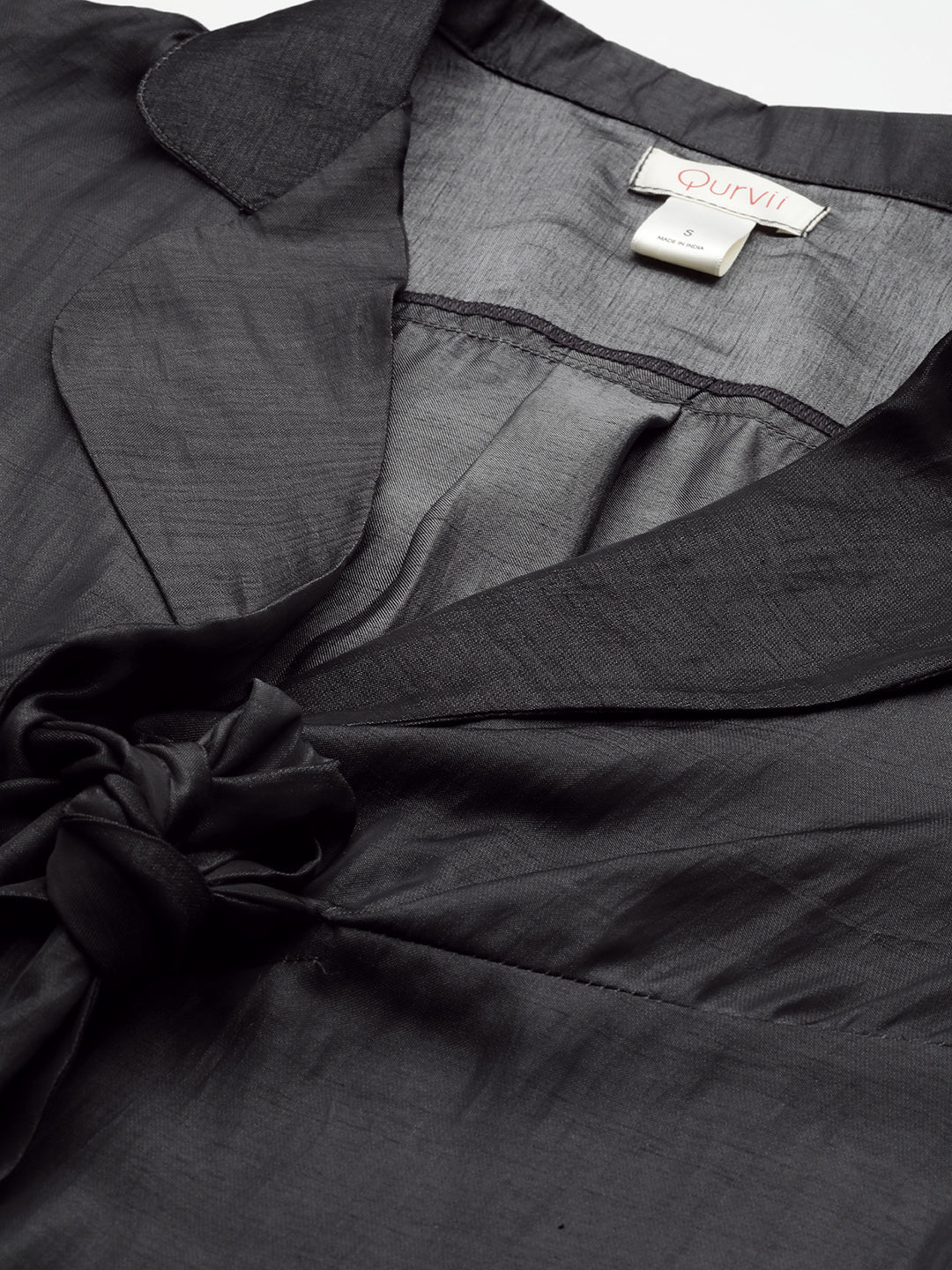 Gray silk front tie top