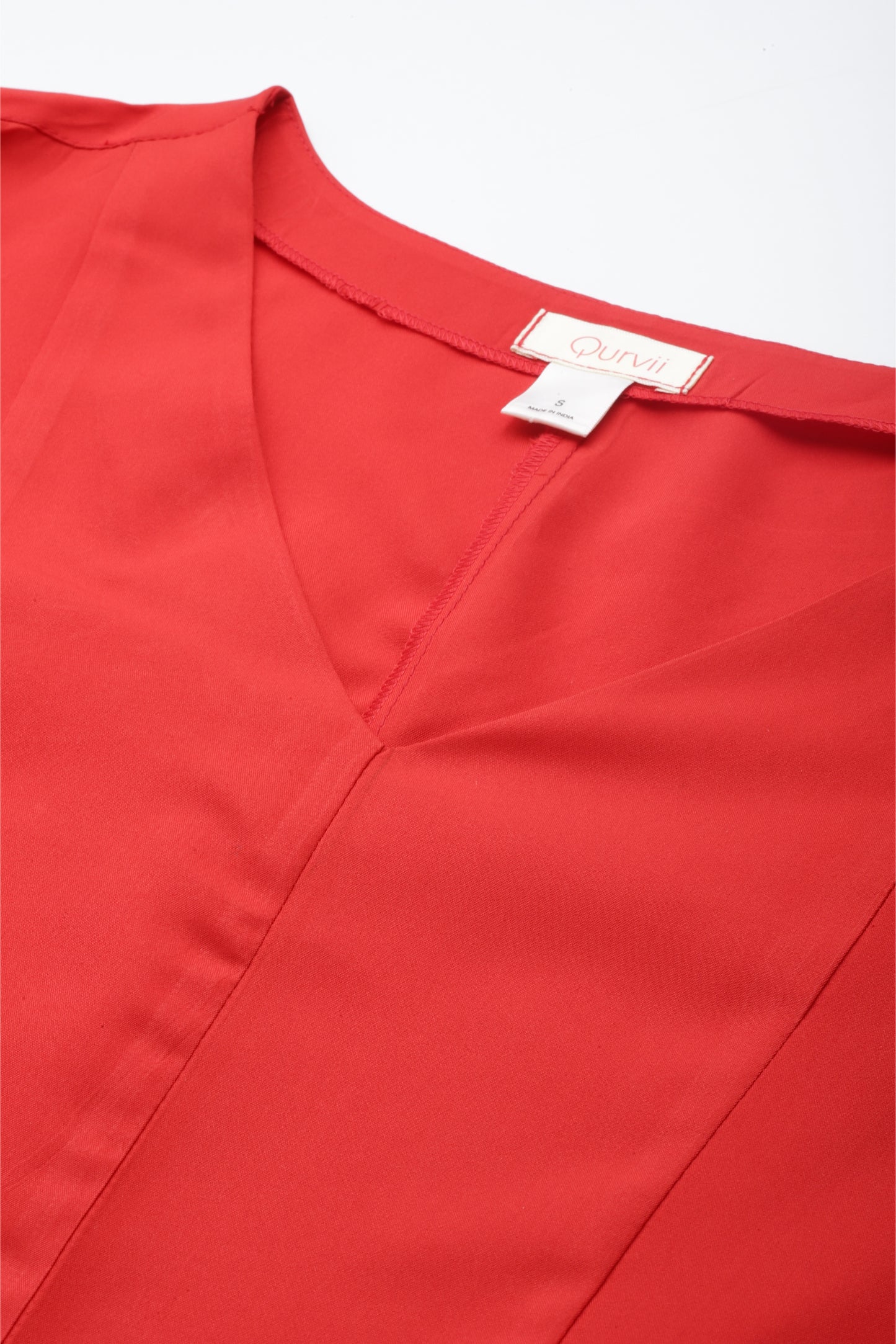 Solid Dark Red Regular Fit V Neck Full Crepe Top