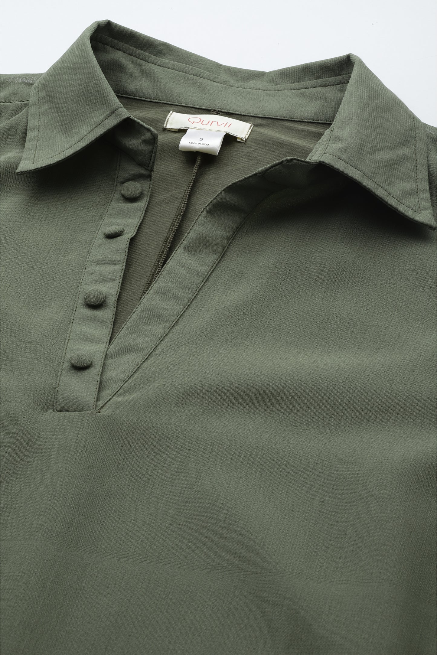 Solid Dark Olive Regular Fit V Neck Full Cuff Sleeve Georgette Dress
