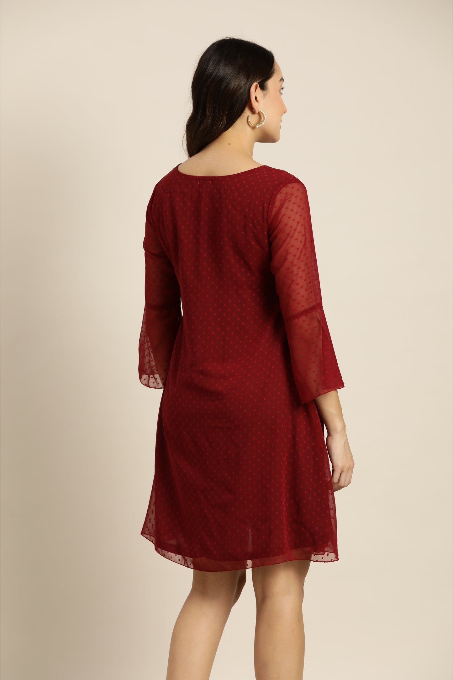 Maroon swiss dot A-line dress