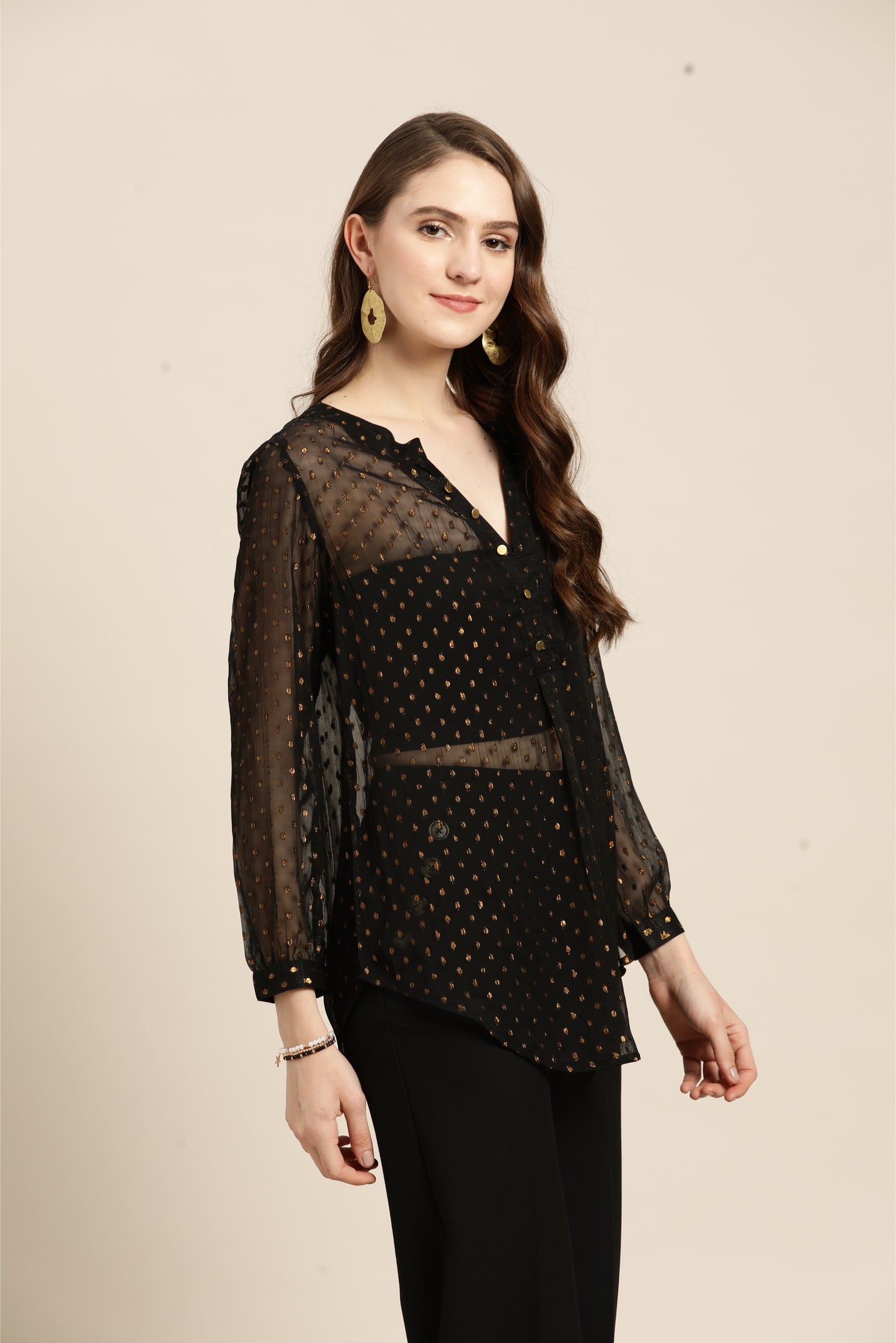 Black gold swiss dot shirt
