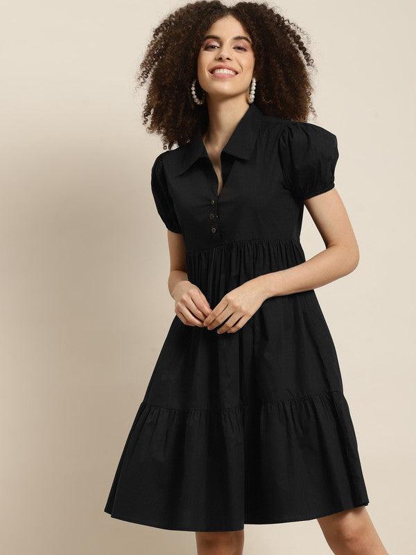 Black Sold Tiered Dress