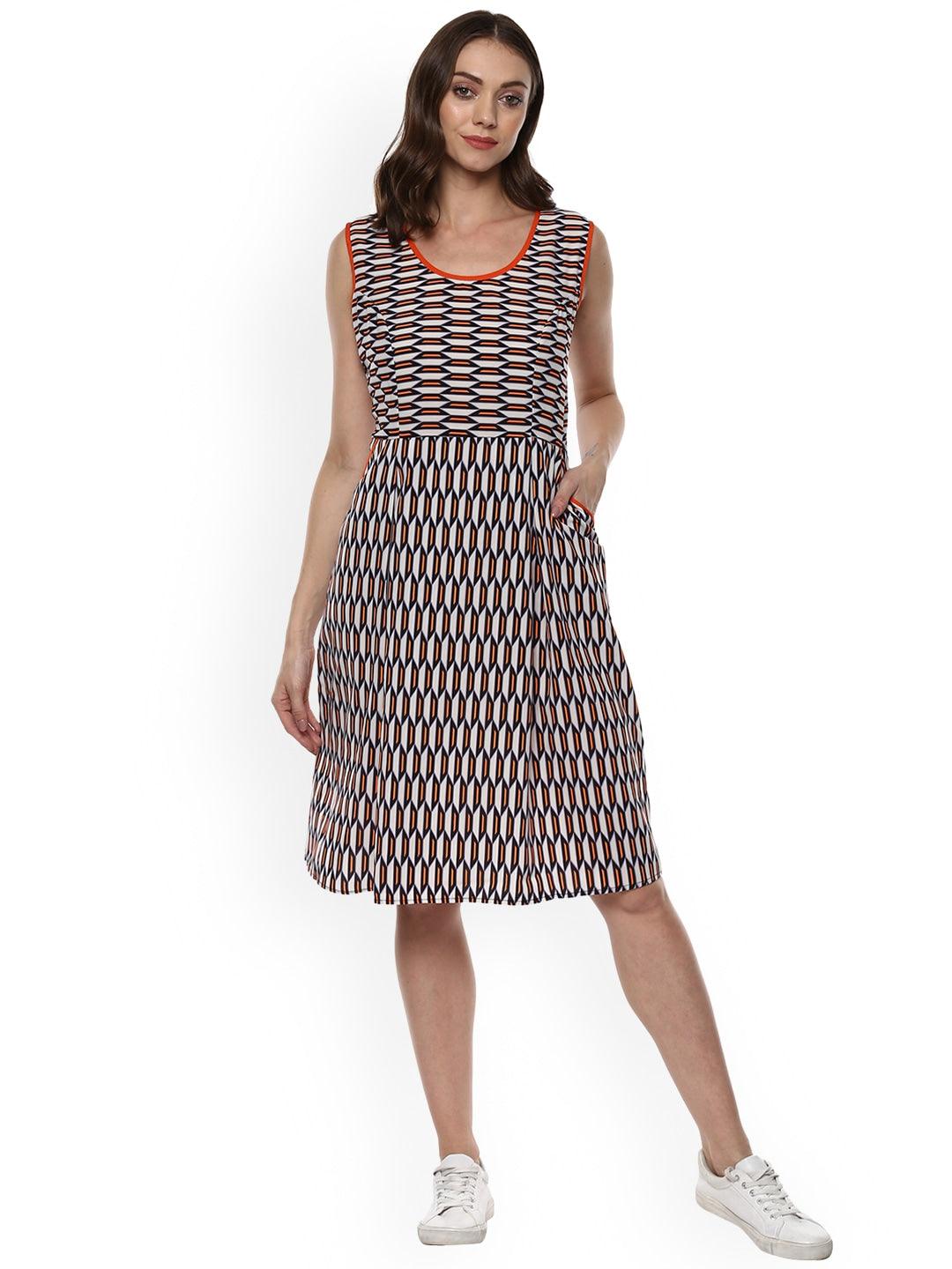 Qurvii Women Multicoloured Printed Fit and Flare Dress - Qurvii India