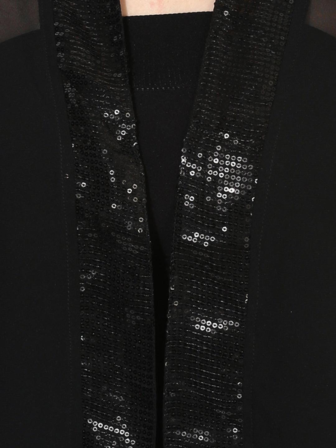 Qurvii Black Solid Open Front Shrug - Qurvii India