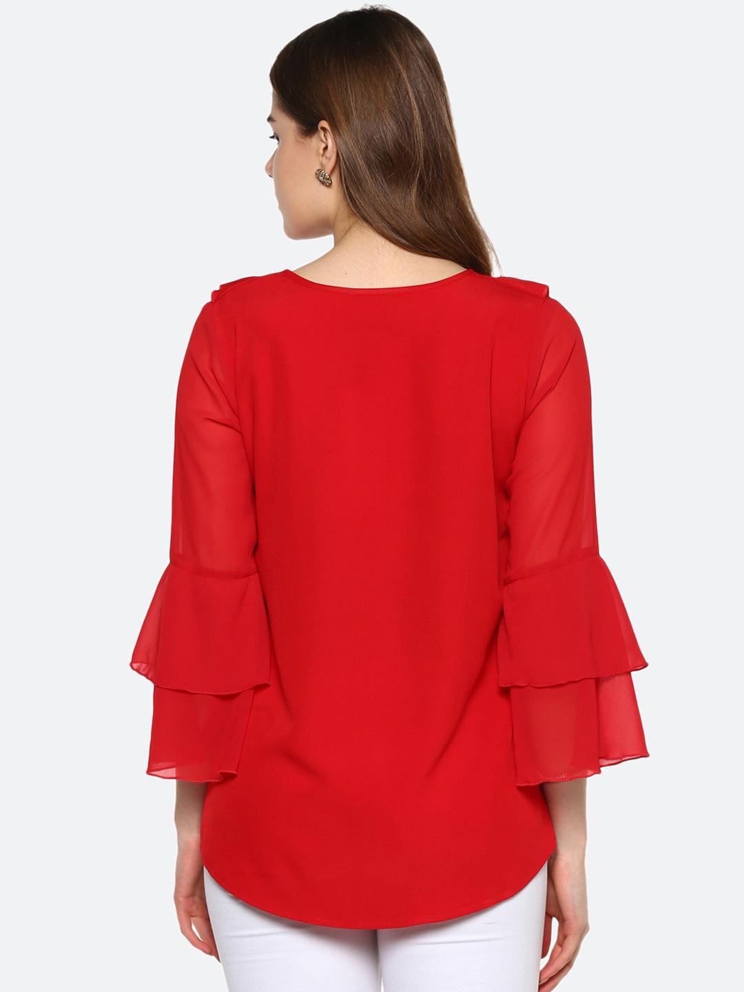 Qurvii Women Red Solid A-Line Top - Qurvii India