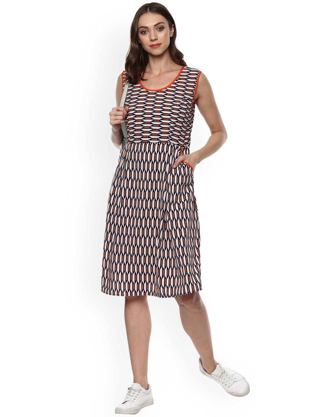 Qurvii Women Multicoloured Printed Fit and Flare Dress - Qurvii India