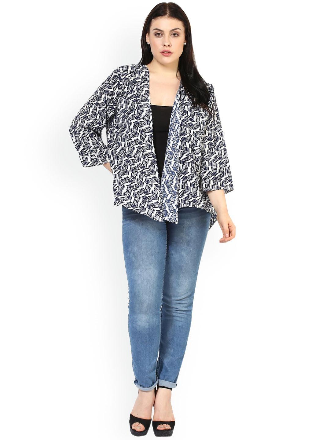Qurvii Women Blue Printed Open Front Shrug - Qurvii India