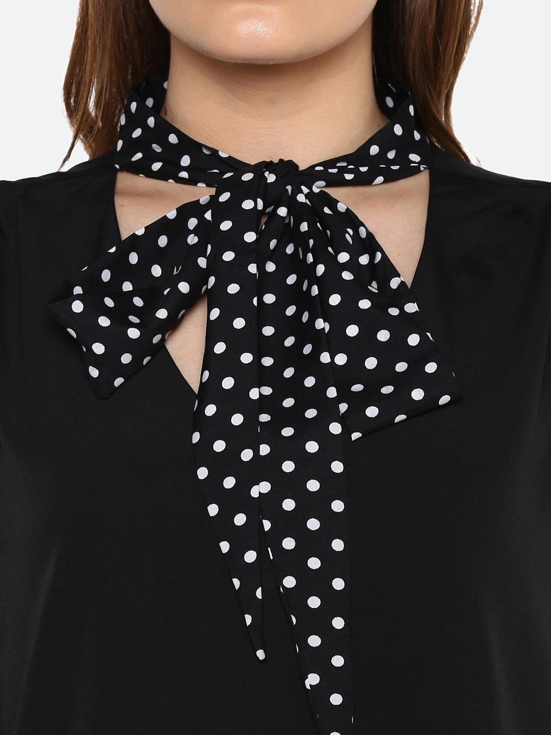Qurvii Women Black Polka Dot Print A-Line Top - Qurvii India