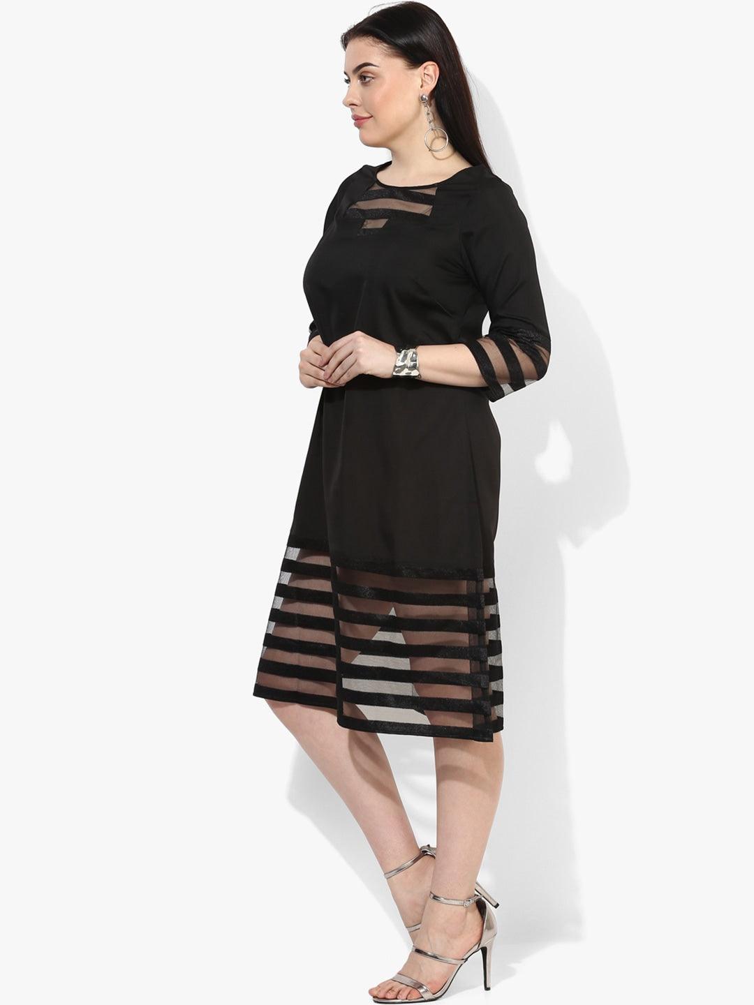 Qurvii Women Black Self Design A-Line Dress - Qurvii India