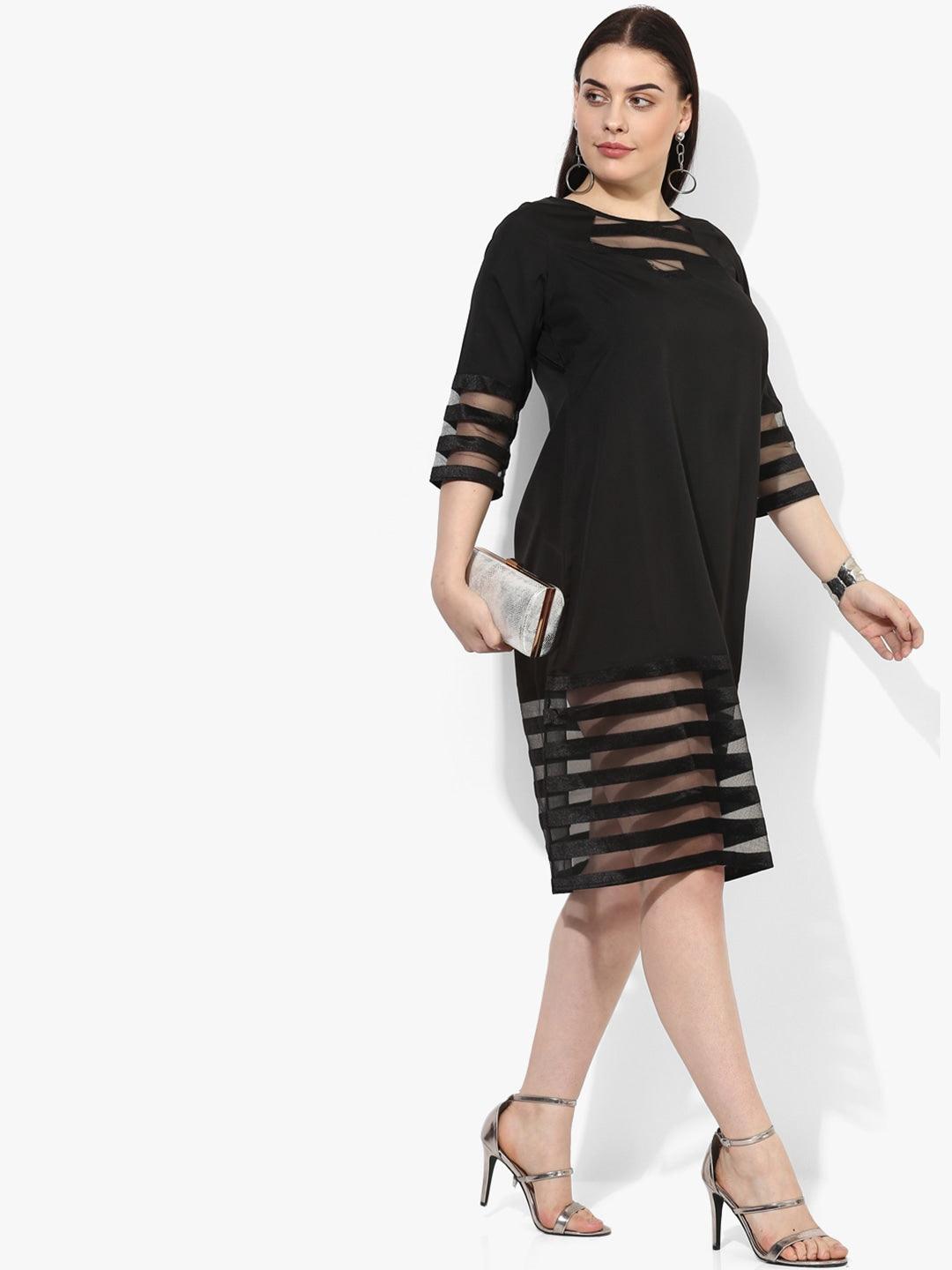Qurvii Women Black Self Design A-Line Dress - Qurvii India
