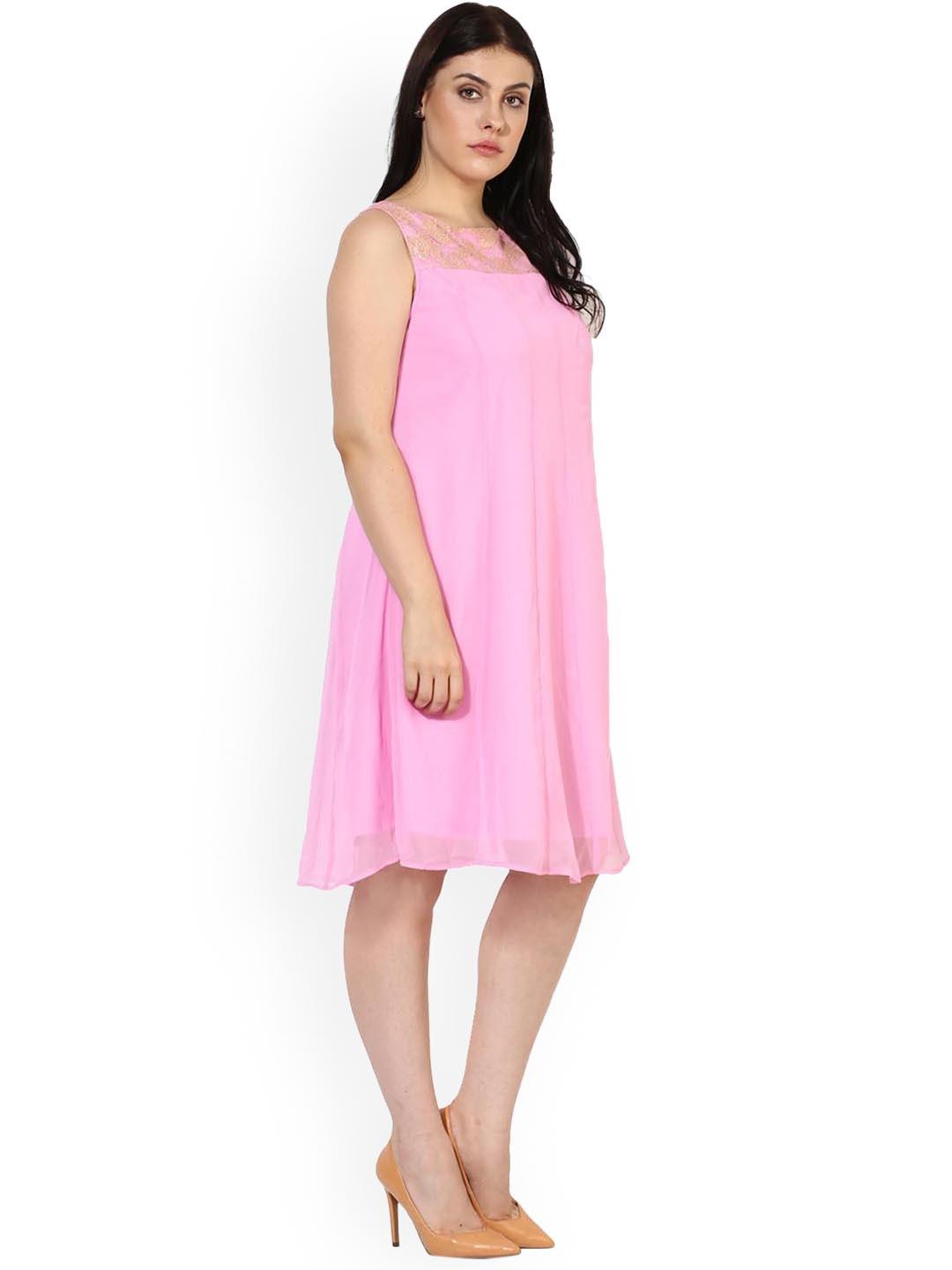 Qurvii Women Pink Solid A-Line Dress - Qurvii India