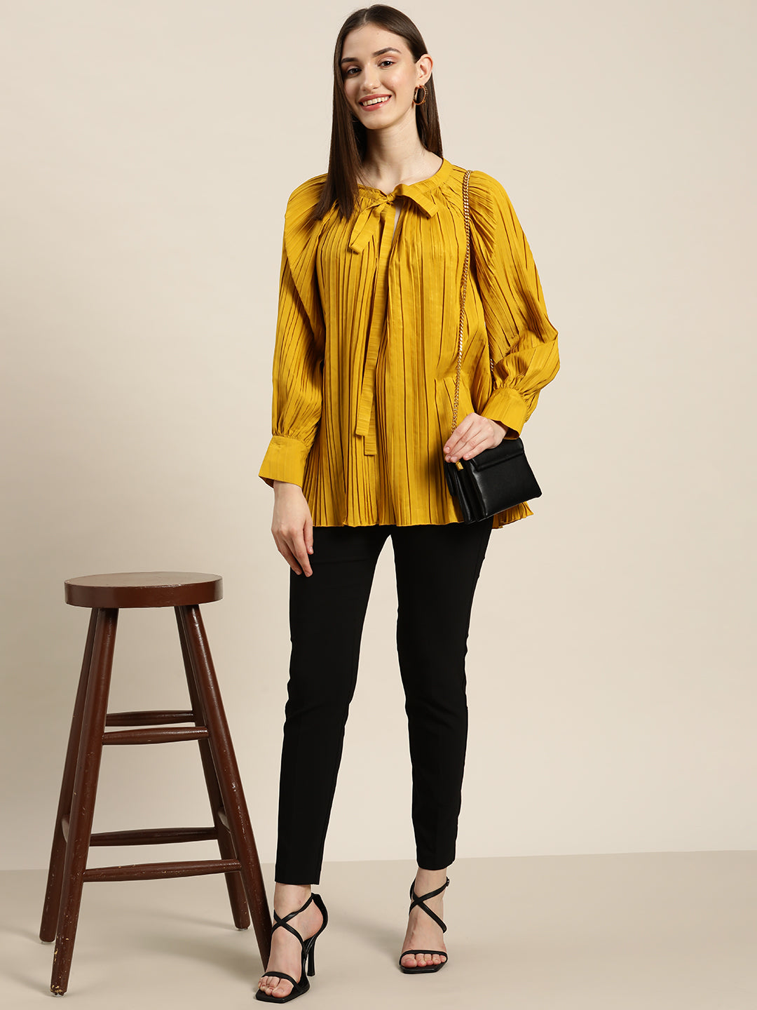 Pleated Mustard Tie Top