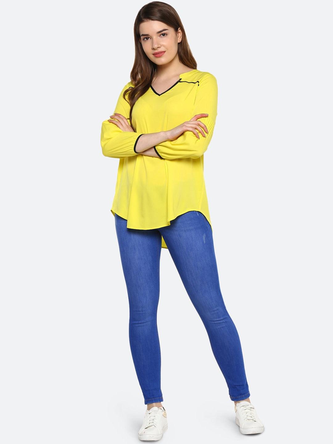 Qurvii Women Lime Green Solid A-Line Top - Qurvii India