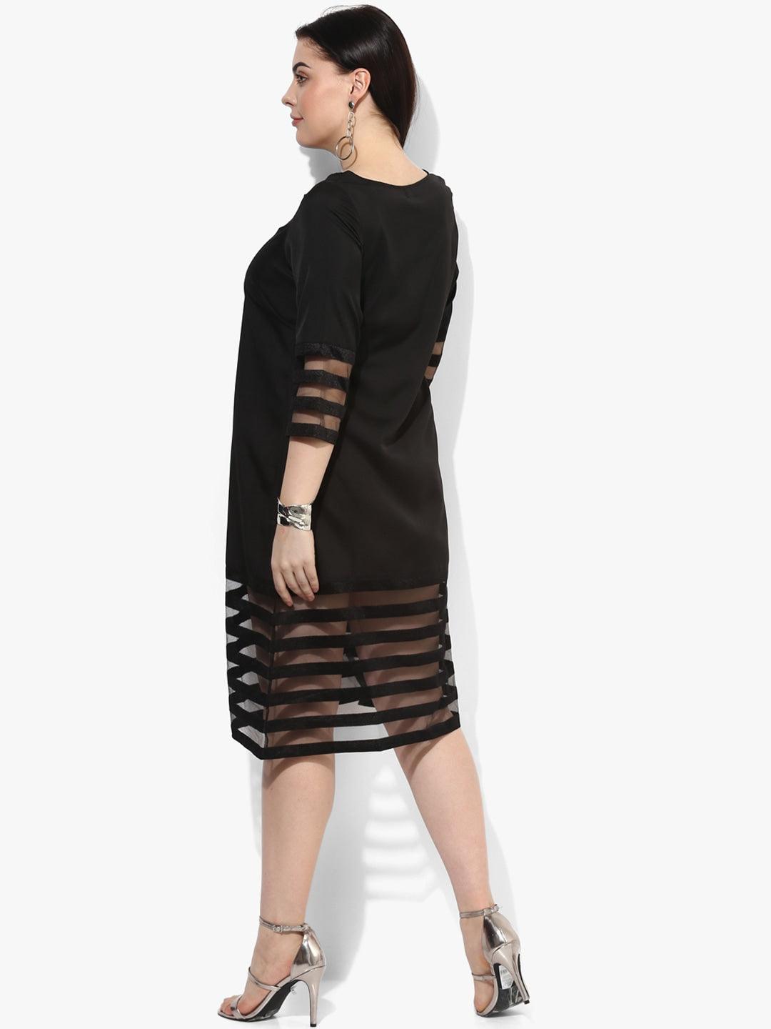 Qurvii Women Black Self Design A-Line Dress - Qurvii India
