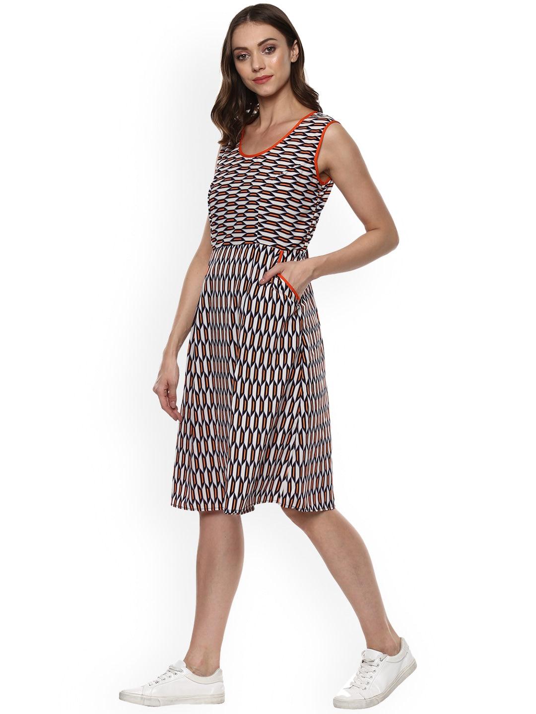 Qurvii Women Multicoloured Printed Fit and Flare Dress - Qurvii India