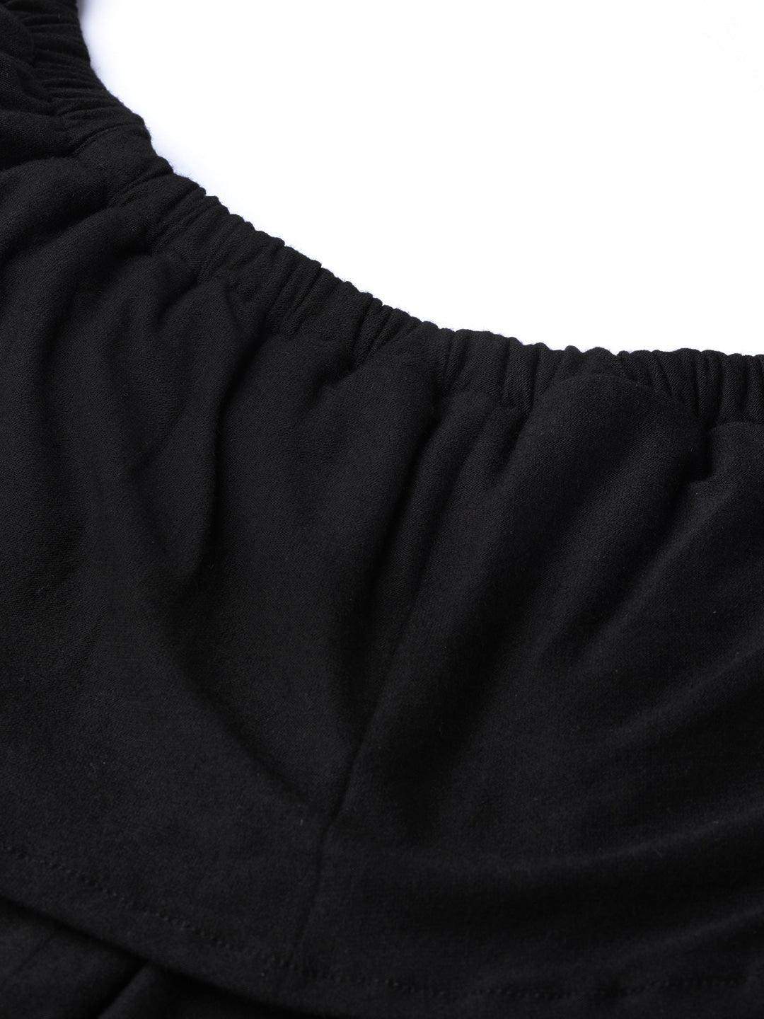 Qurvii Women Black Solid A-Line Dress - Qurvii India