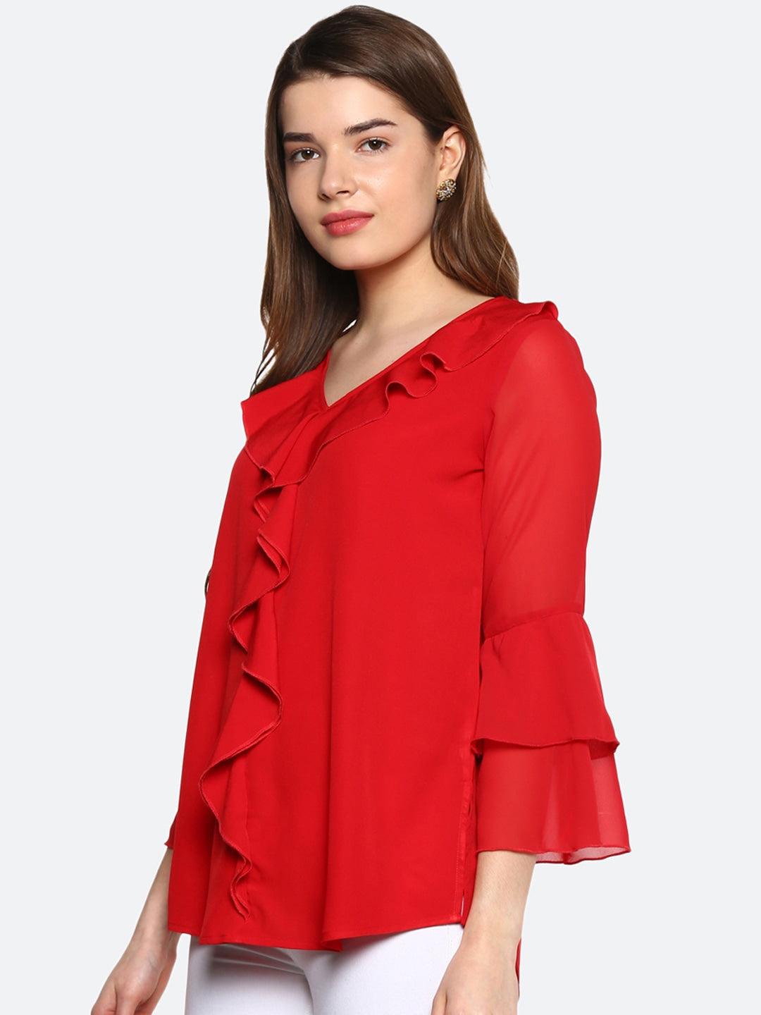 Qurvii Women Red Solid A-Line Top - Qurvii India