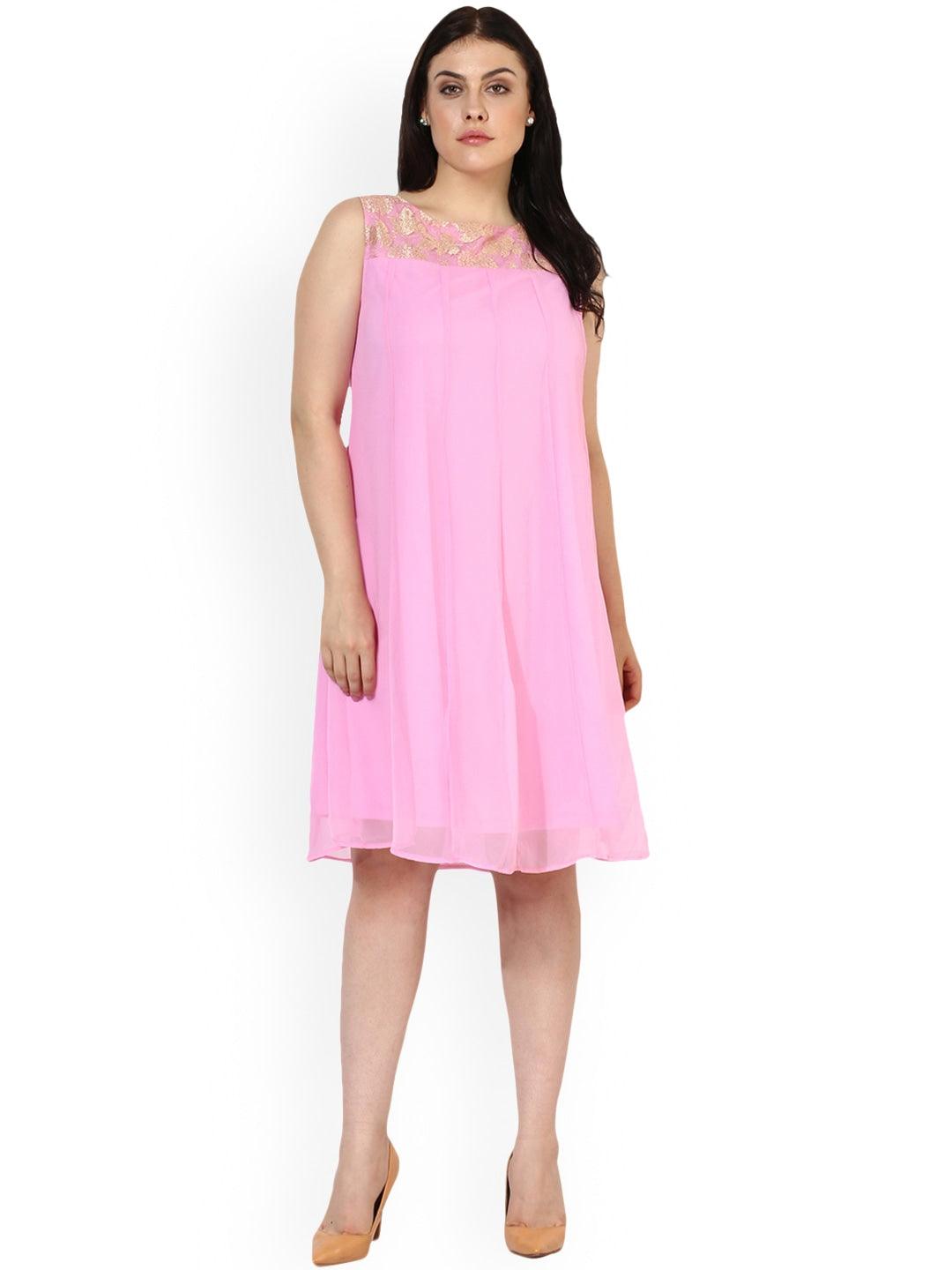 Qurvii Women Pink Solid A-Line Dress - Qurvii India