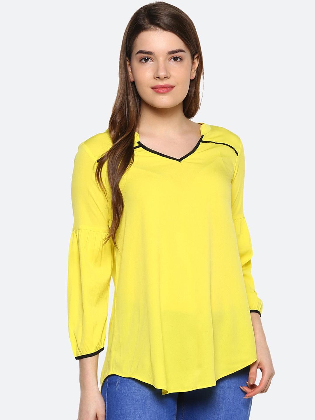 Qurvii Women Lime Green Solid A-Line Top - Qurvii India