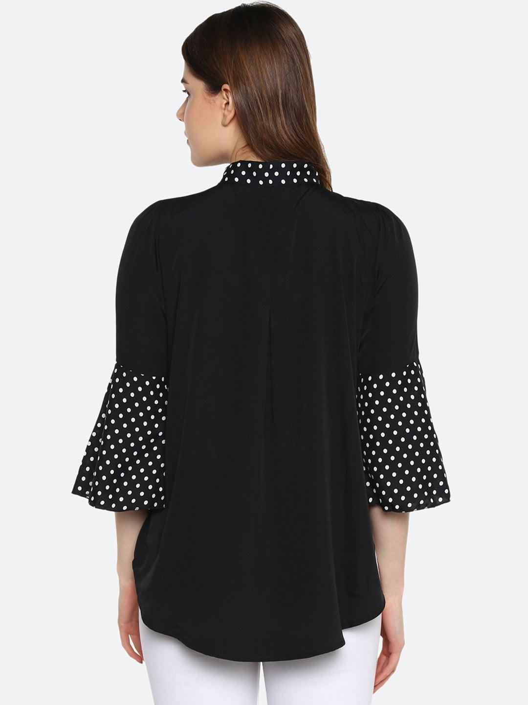 Qurvii Women Black Polka Dot Print A-Line Top - Qurvii India