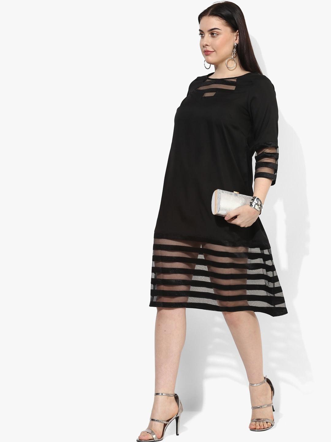 Qurvii Women Black Self Design A-Line Dress - Qurvii India