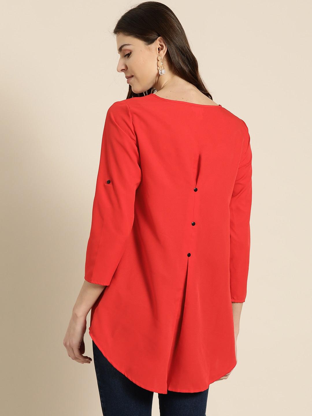 Qurvii Women Red Solid High-Low Top - Qurvii India