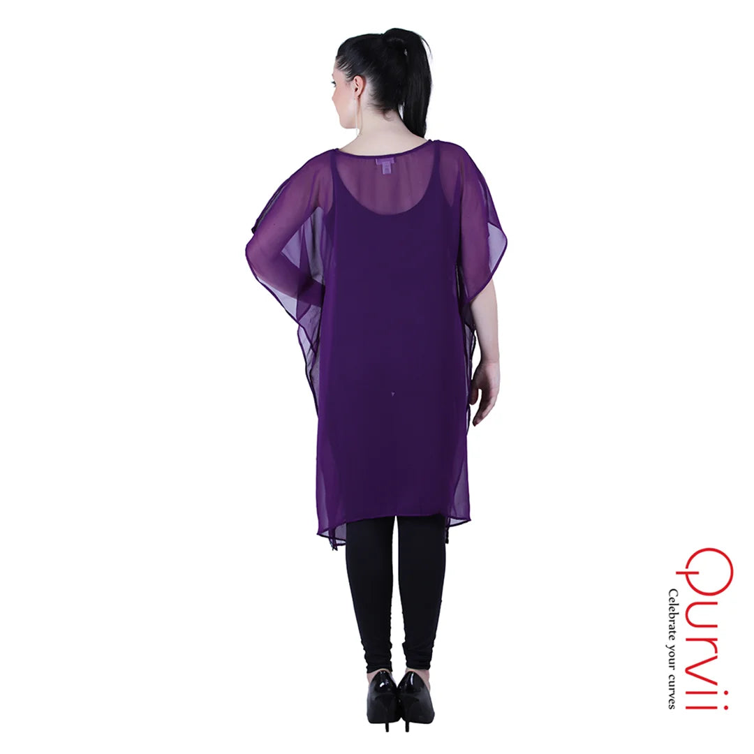 Qurvii Embelished Neck And Hem Purple Kaftan