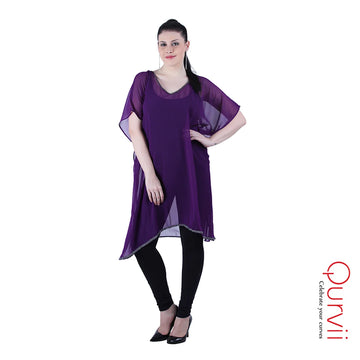 Qurvii Embelished Neck And Hem Purple Kaftan