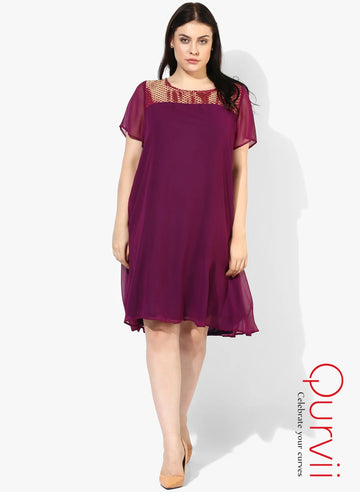 Qurvii Women Purple Solid A-Line Dress