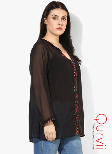 Qurvii Black Embellished Shirt