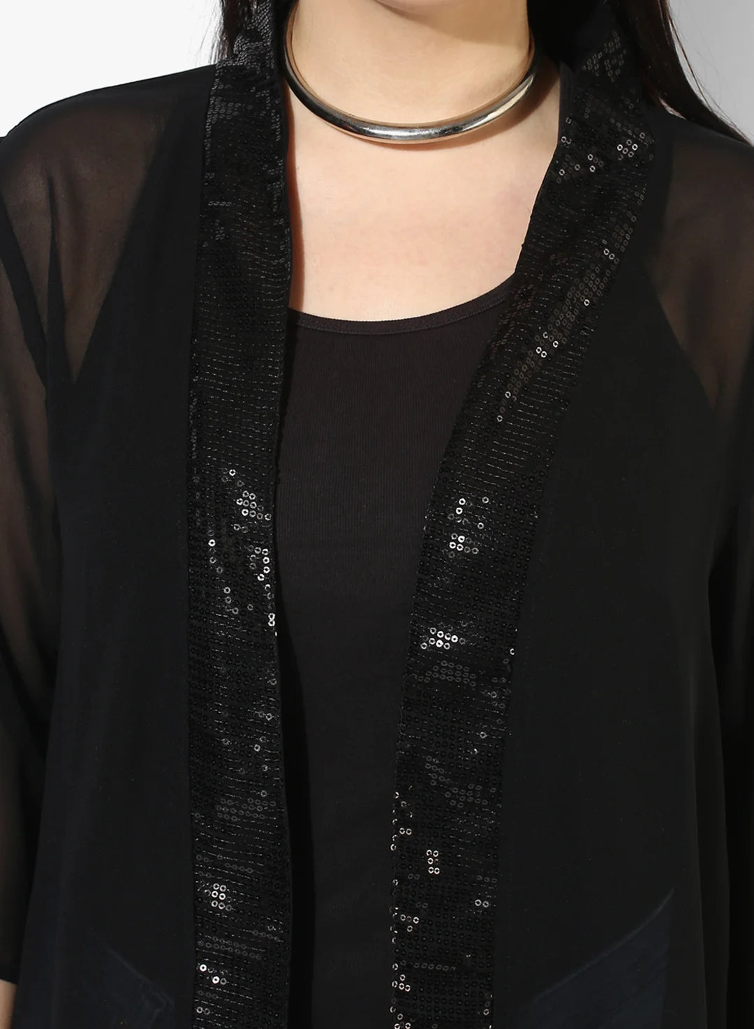 Qurvii Black Solid Open Front Shrug