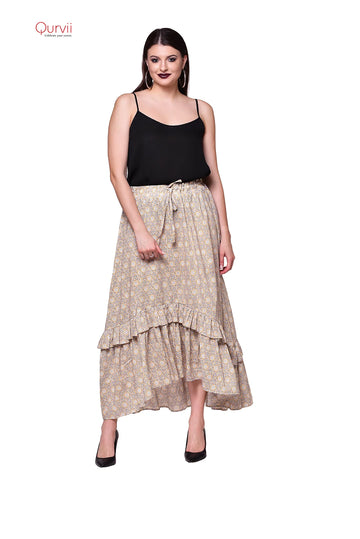 Qurvii Mustard Frill Cotton Skirt