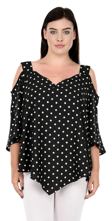 Polka Dark Black Regular Fit V Neck Sleeveless  Crepe Top
