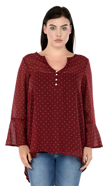 Qurvii Maroon White Polka Hi Lo Tunic