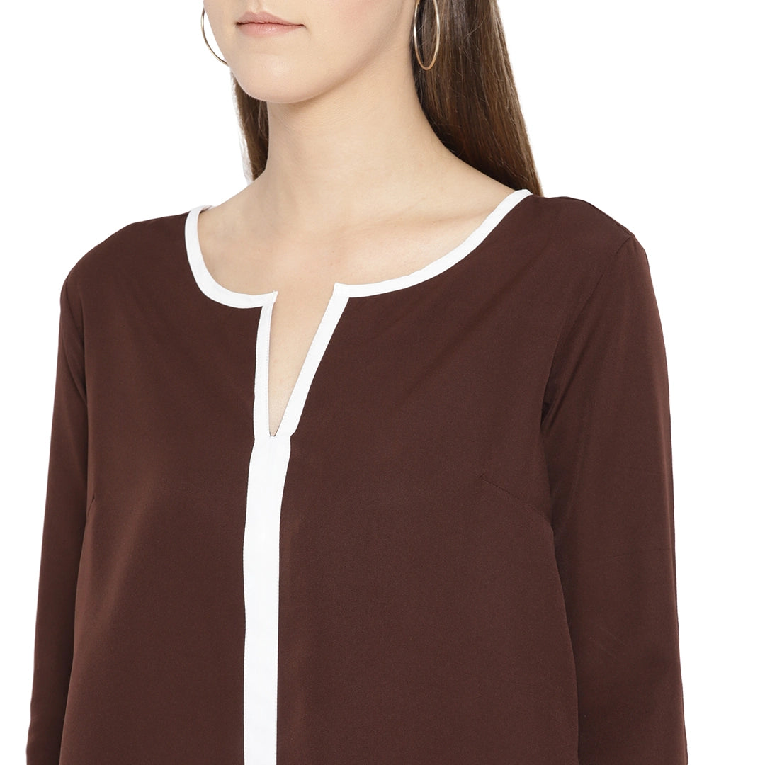 Qurvii Women Coffee Brown Solid Top