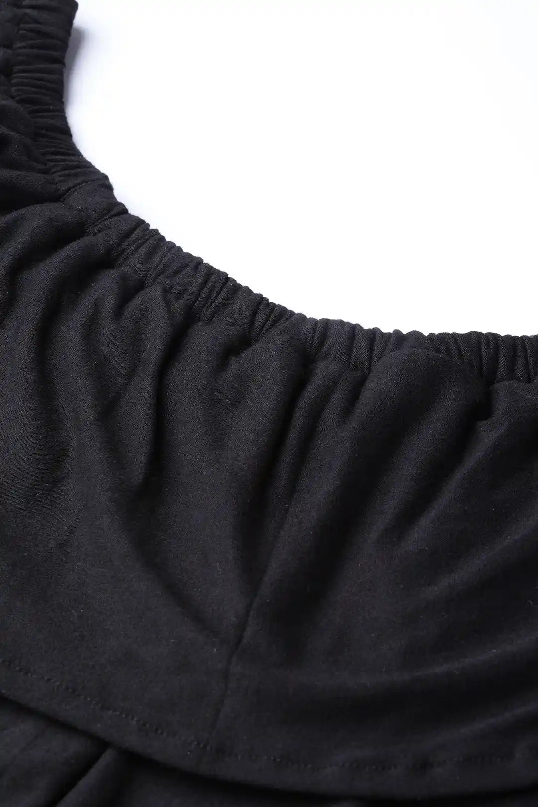 Solid Dark Black Regular Fit Off Shoulder Elbow Length  Jersey Dress