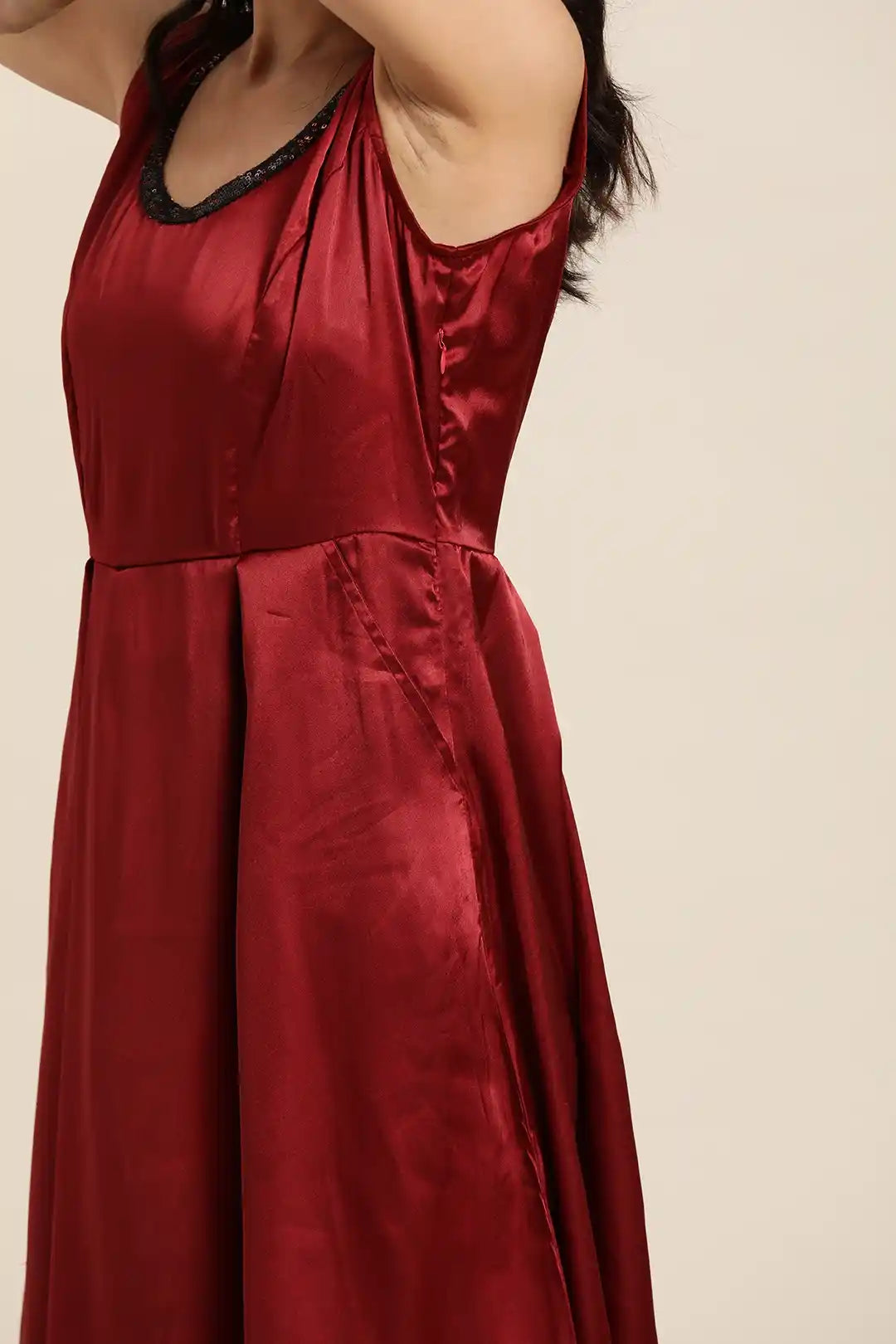 Maroon Box Pleat Dress
