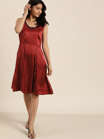 Maroon Box Pleat Dress