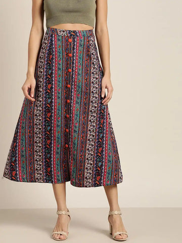 Paisley Dark Multi Regular Fit    Crepe Skirt