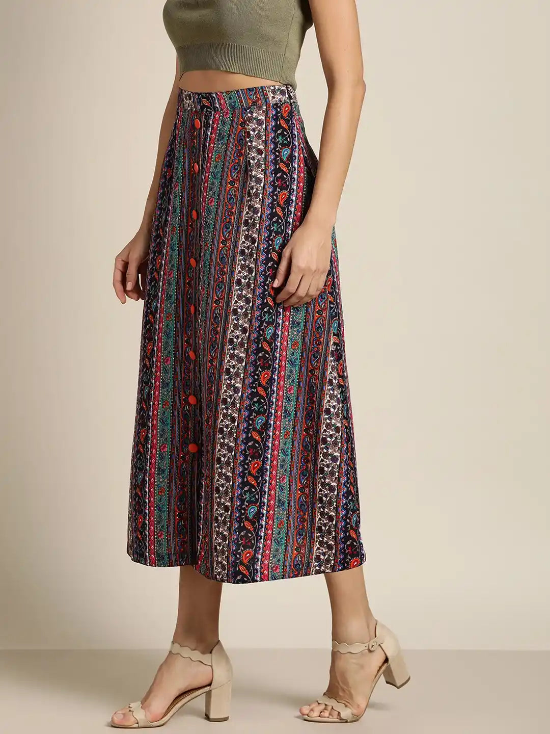 Paisley Dark Multi Regular Fit    Crepe Skirt