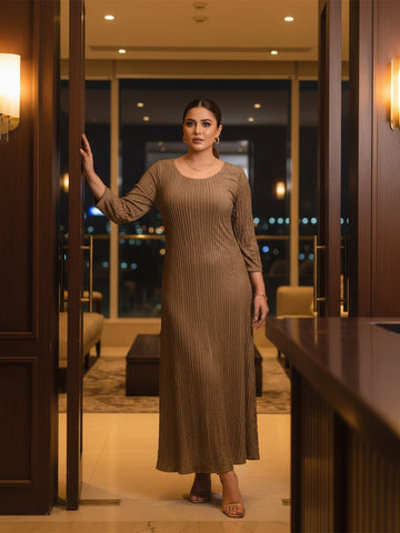 Beige lycra cocktail maxi dress